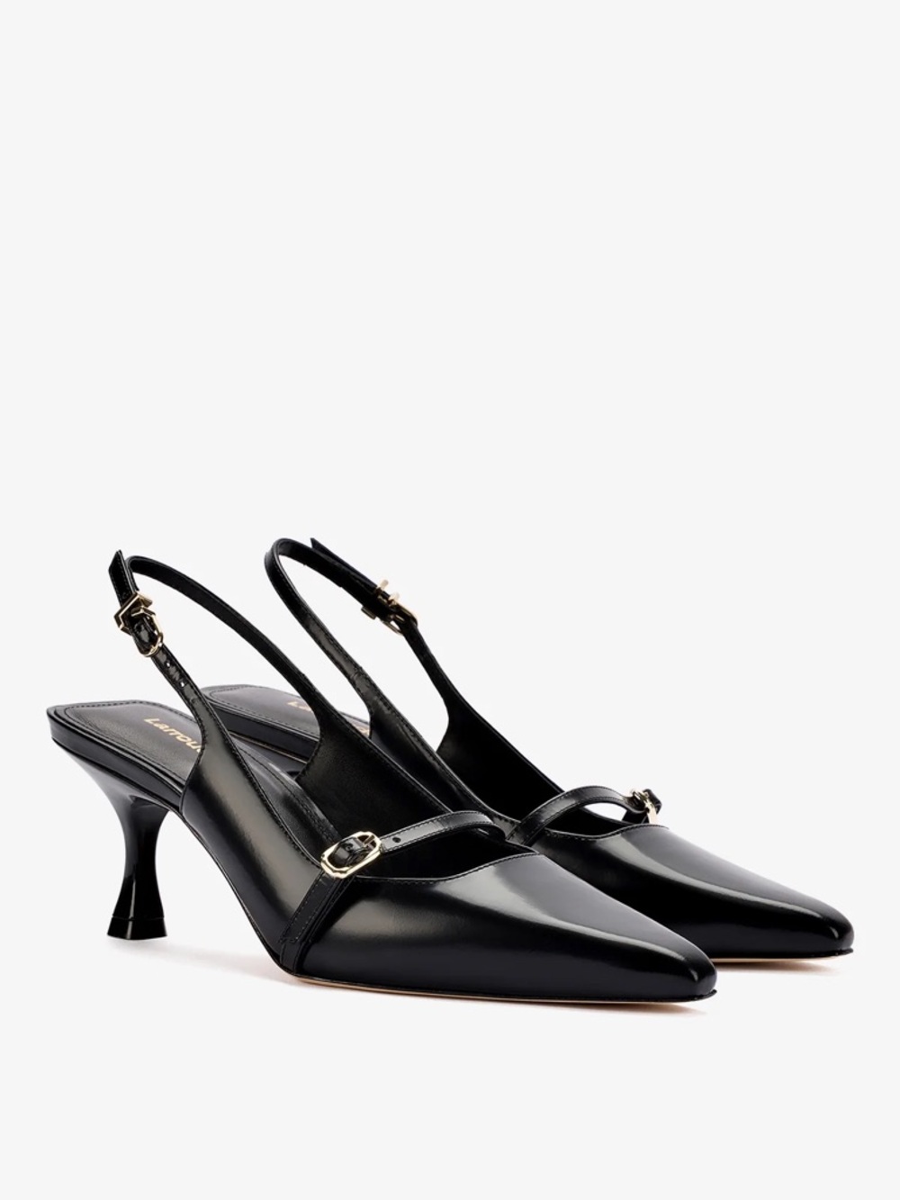 Larroude Ines Pump In Black Leather Slingback New Size 9